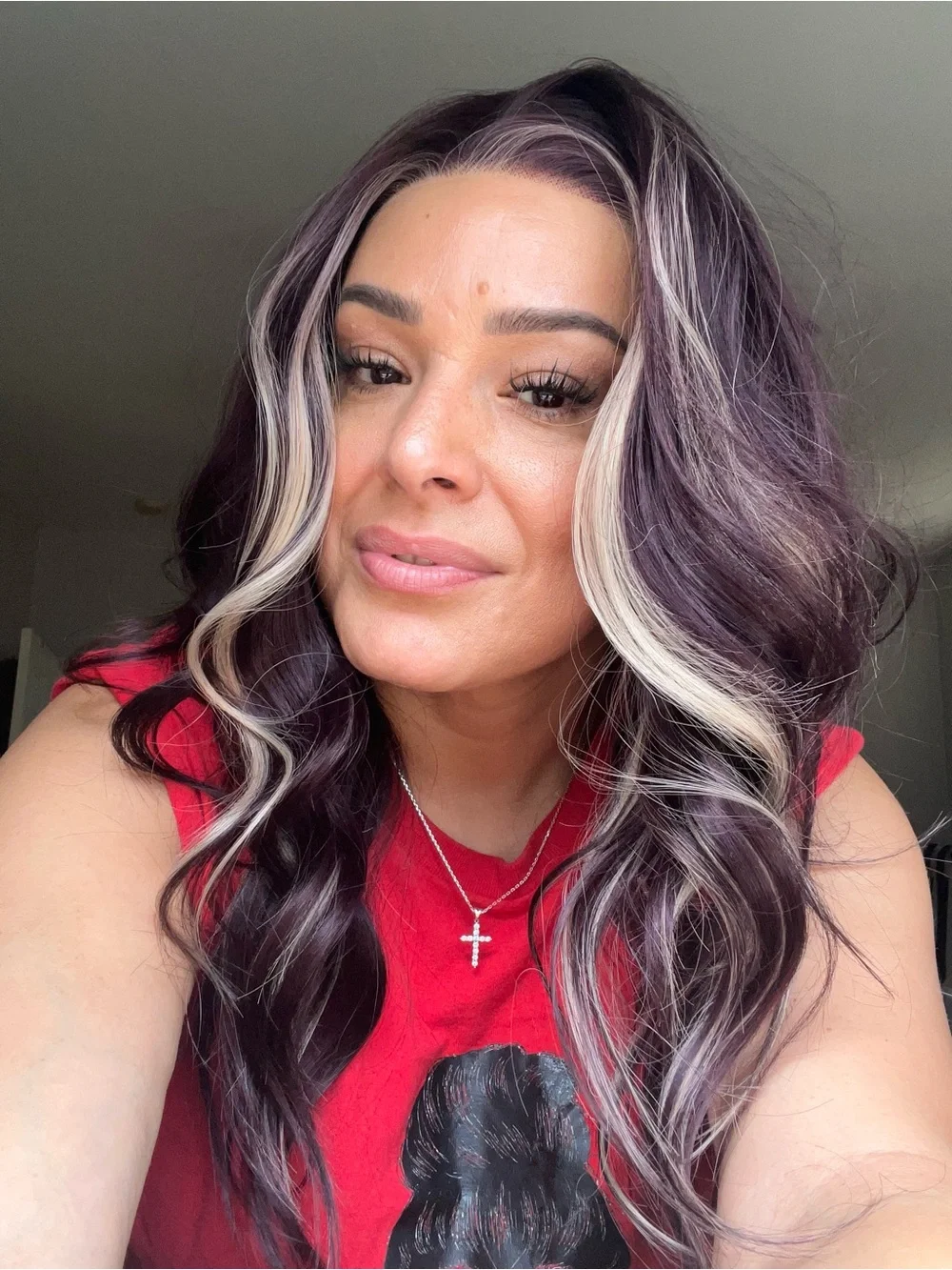 Cambria (Ruby Radiance) Wig in Dark wine with Blonde Highlights